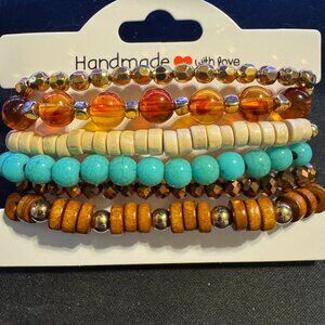 ✨ Handmade Turquoise & Earth-Tone Beaded Bracelet Set – Natural Boho Stack ✨